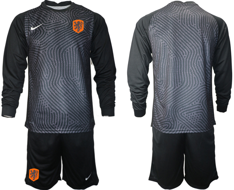 Men 2021 European Cup Netherlands black Long sleeve goalkeeper Soccer Jersey->netherlands(holland) jersey->Soccer Country Jersey